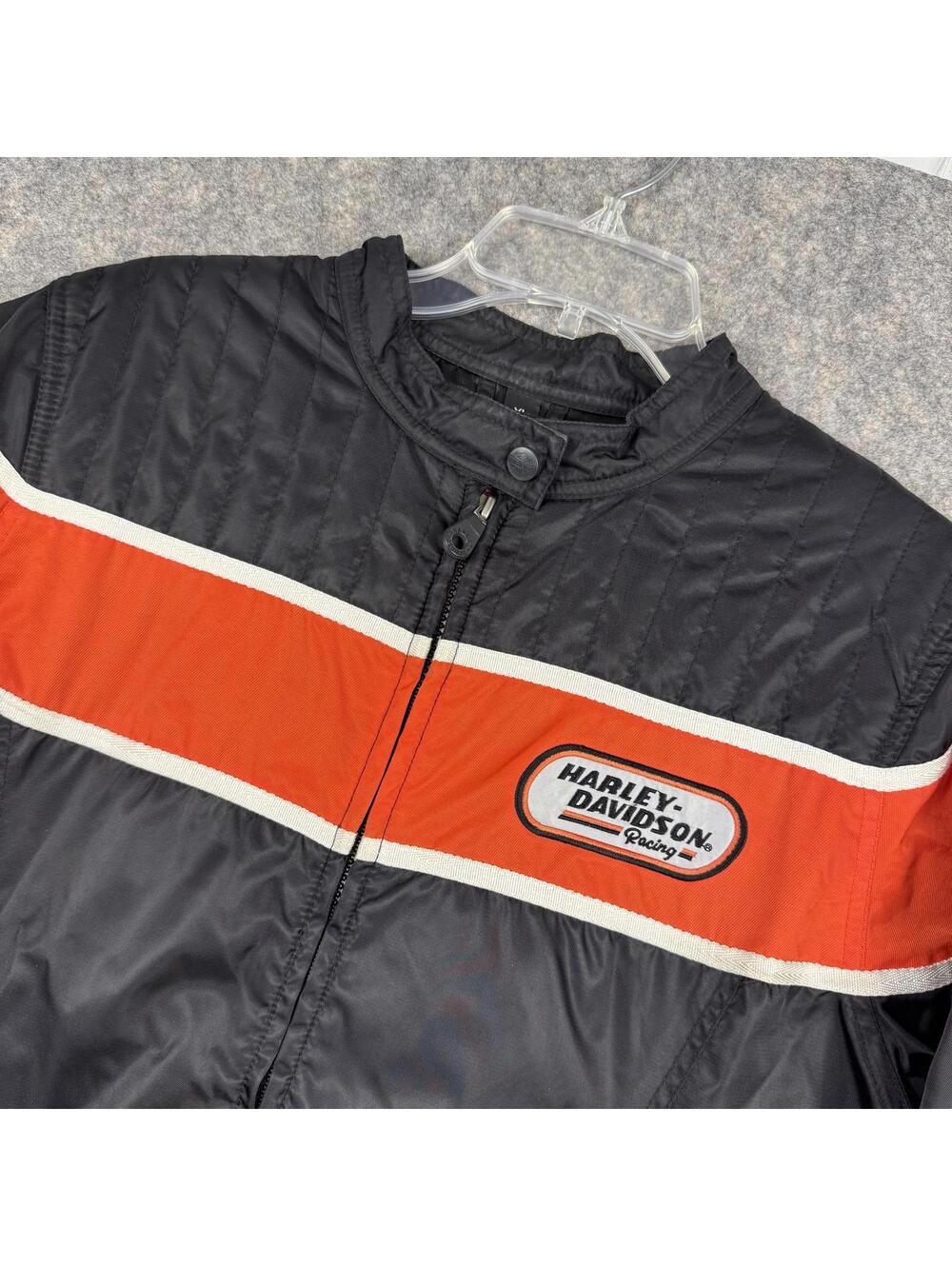 Harley Davidson Racing Women’s Full Zip Jacket Black White Orange Size XL 642
